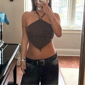 Whitefox Brown Halter Adjustable Backless Top